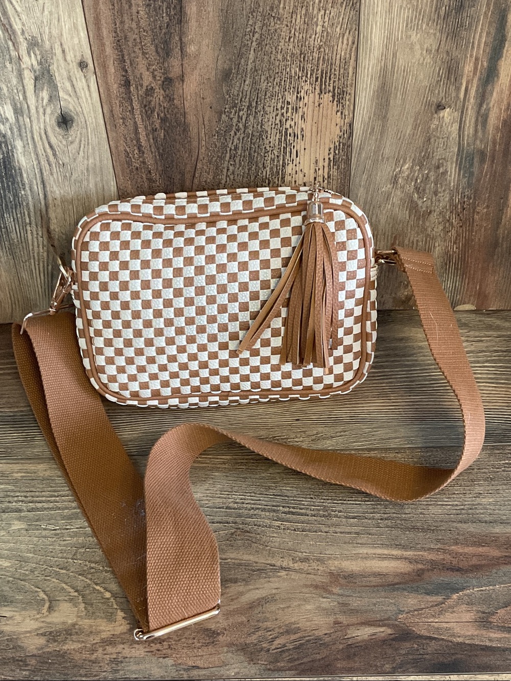 Pretty Simple Willow Woven Camera Checkered Crossbody Bum Sling Bag C239